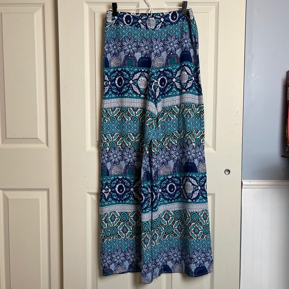 Roz & Ali Blue & Green Print Lightweight Pants ~ M